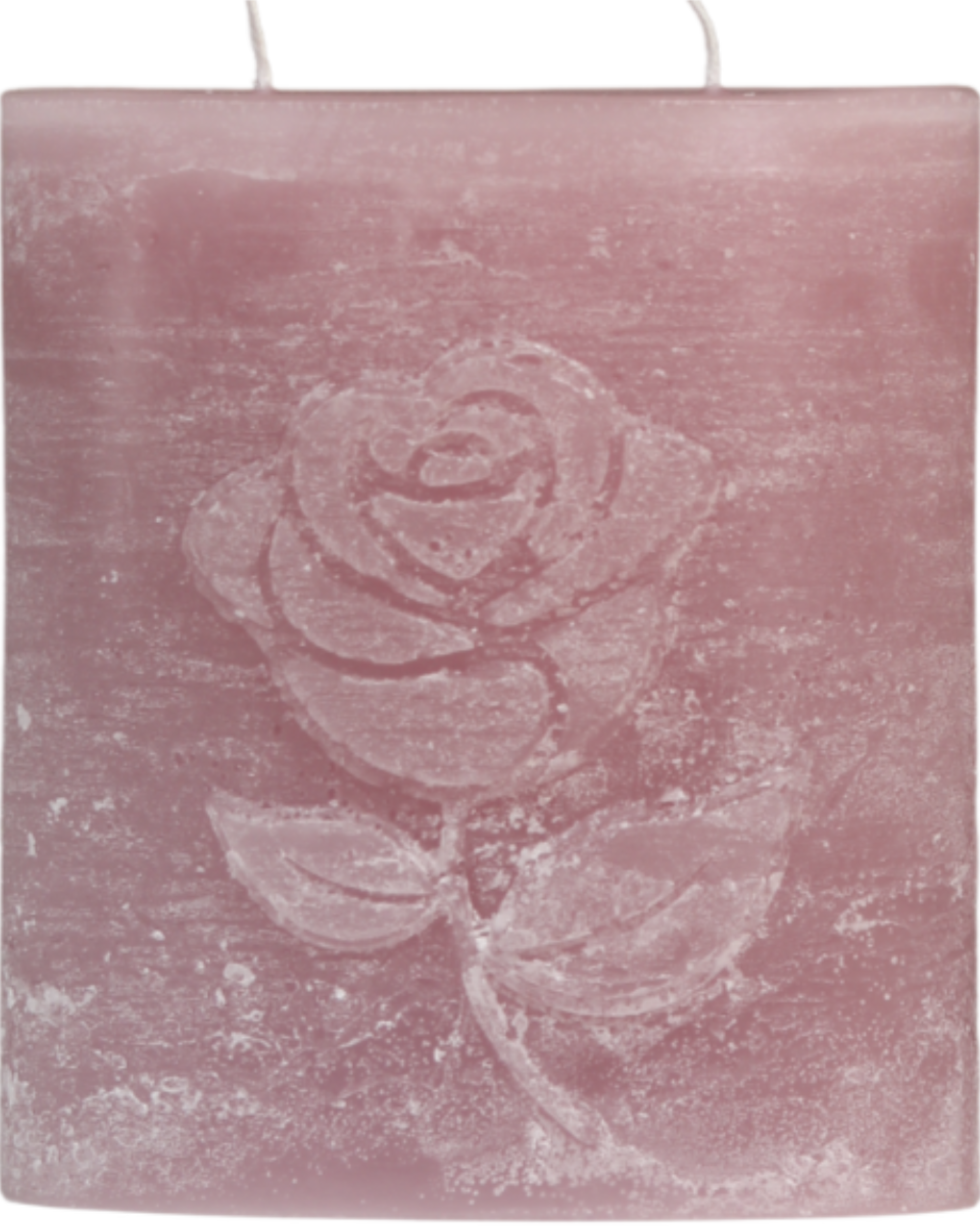 Zweidochtkerze mit Rose-Motiv in altrosa.