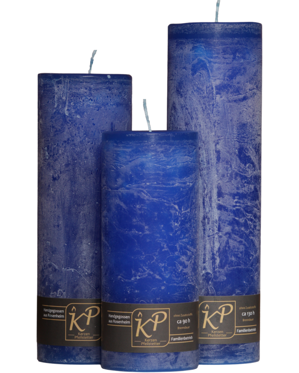Blütenkerze blau – handgemacht · ~130 h Brenndauer