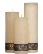 Drei Blütenkerzen in creme nebeneinander – in den Größen Klein, Mittel und Groß.