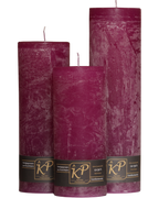 Drei Blütenkerzen in magenta nebeneinander – in den Größen Klein, Mittel und Groß.