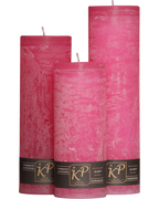 Drei Blütenkerzen in pink nebeneinander – in den Größen Klein, Mittel und Groß.