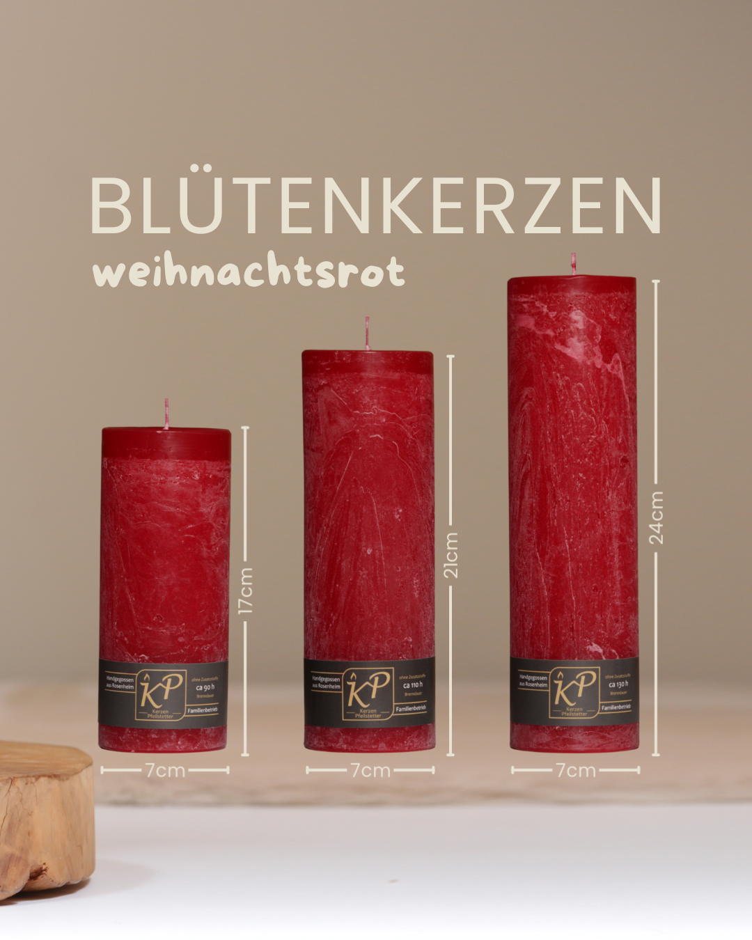 Blütenkerze · weihnachtsrot · ~130h Brenndauer · handgegossen