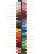 Farbpalette mit 39 verschiedenen Farben handgegossener Kerzen.
