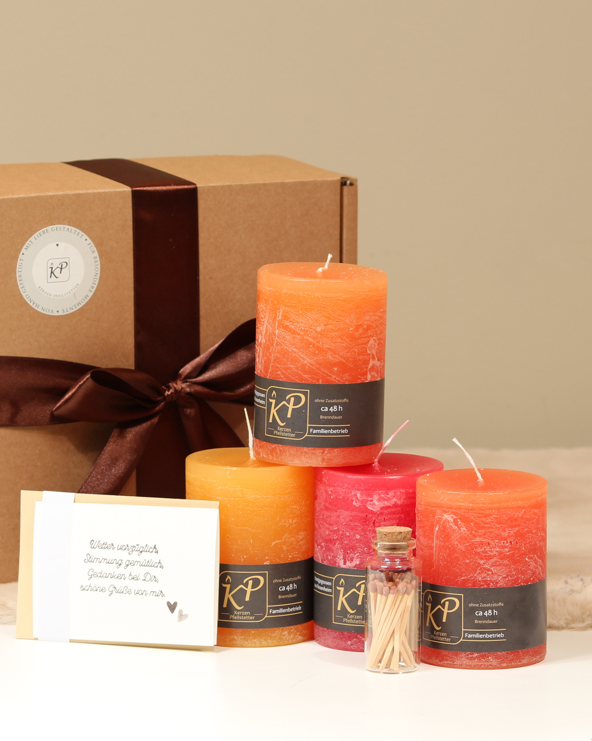 Geschenkbox Tischkerzen – Herbstedition – 4er Set handgegossen – Kerzen Pfeilstetter