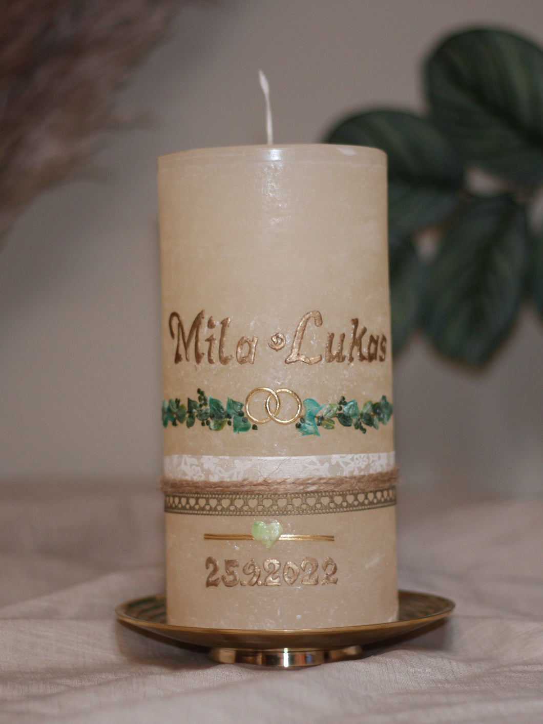 Hochzeitskerze Mila & Lukas / Handarbeit / Kerze handgegossen