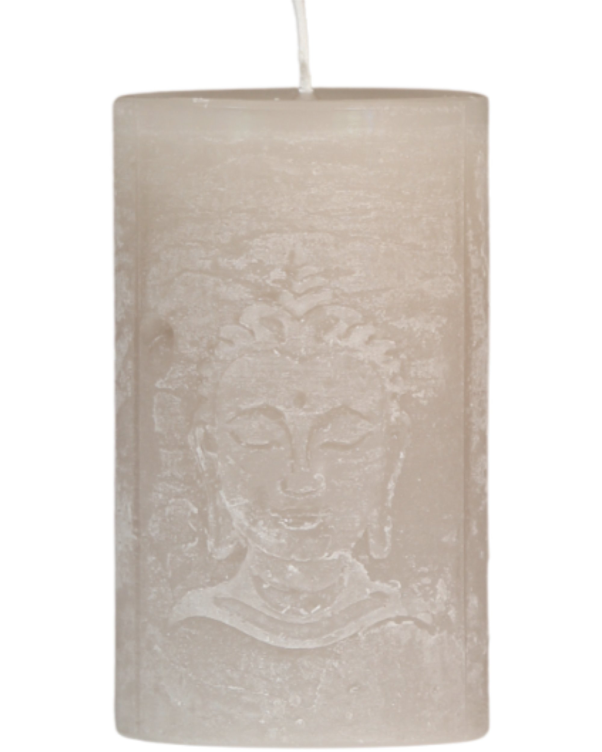 Buddha Motivkerze in sandgrau.