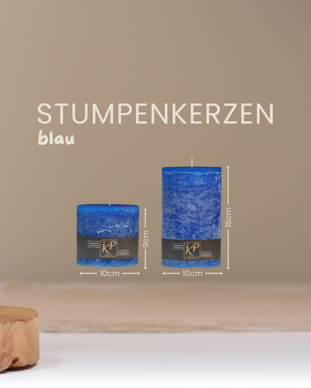 Stumpenkerze blau – handgemacht · ~180 h Brenndauer – Kerzen Pfeilstetter