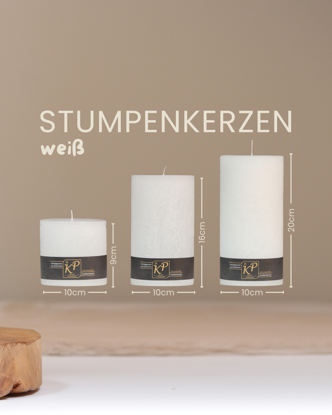 Stumpenkerze weiß – handgemacht · ~180 h Brenndauer – Kerzen Pfeilstetter
