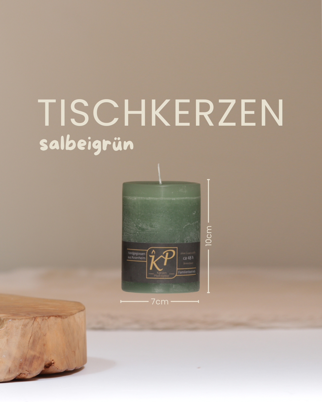 Tischkerze salbeigrün kaufen – hochwertig aus Rosenheim – Kerzen Pfeilstetter